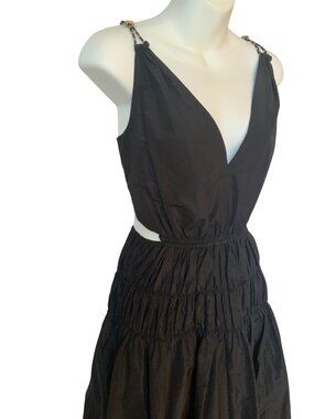 Maje Black Maxi Dress With Chain Straps V-Neck And Smocked Waist Size 42 Recycle